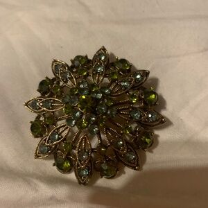 Vintage Green Rhinestone Brooch